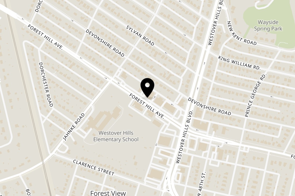 Map showing the location of Kobop on 5047 Forest Hill Ave Ste A in Richmond